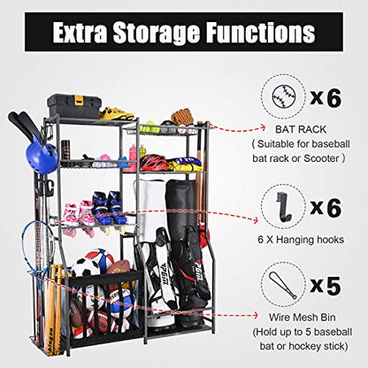 Sports Equipment Organizer for Garage with Golf Bag Storage