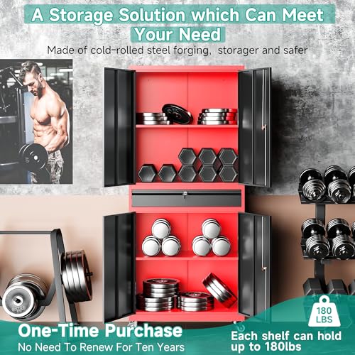 Metal Storage Cabinet with Wheels and Drawer