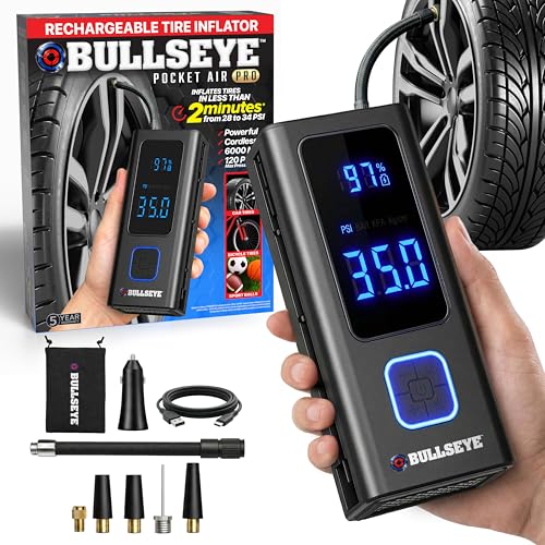 POCKET AIR PRO Tire Inflator Portable Air Compressor by Bullseye Pro for Tires