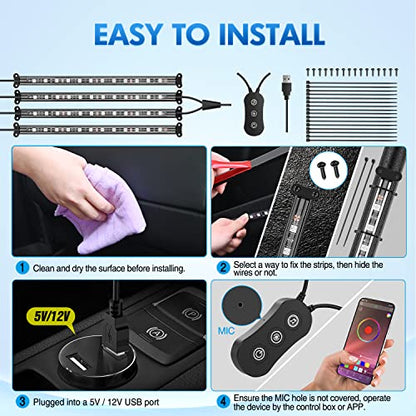 4PCS USB Car Interior Lights RGB App and Button Control