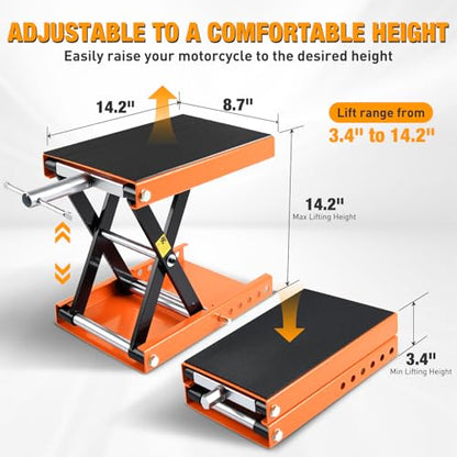 Motorcycle Lift Jack 1100 LBS Scissor Jacks Stand Lift with Wide Deck Safety Pin Handle 3.4"