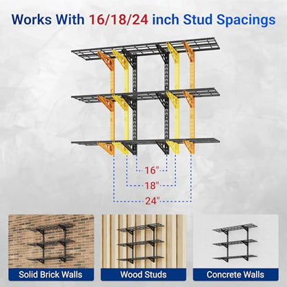 2 Pack 3 Tier 1x4ft Garage Storage Wall Shelving (2 Count)