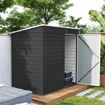 6' x 4' Metal Garden Tool Shed Small Outdoor Tool Shed Dark Gray