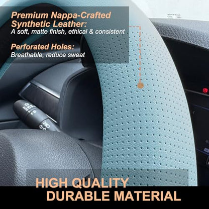 D Shaped Nappa Leather Steering Wheel Cover 14.5In