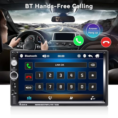 7" Double Din Car Stereo Audio Bluetooth MP5 Player USB FM Multimedia Radio+ 4 LED Mini Backup Camera with Steering Wheel Remote Support Mobile Phone Synchronization