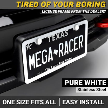 Premium Slim Gloss White License Plate Frame