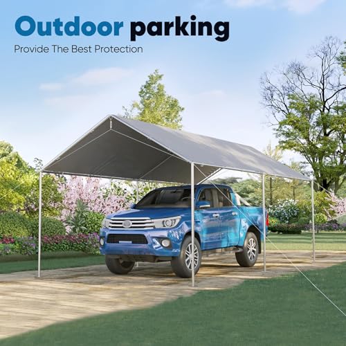 10x15 ft Heavy Duty Car Canopy Galvanized Frame Carport Outdoor Party Tent Boat Shelter with 3 Reinforced Steel Cables