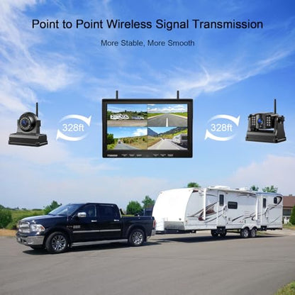 1080P 10" Magnetic Wireless Backup Camera 10" HD Split Screen Monitor