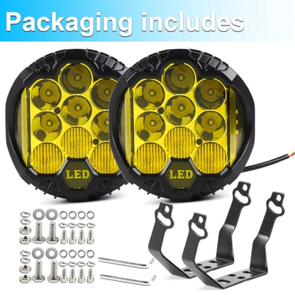 7 Inch Pair Amber Round LED Offroad Lights 90W Amber Yellow Off Road Light Fog Lights Driving lightsWaterproof Light Pods for Pickup Trucks 4x4 SUV ATV UTV (2 Count)
