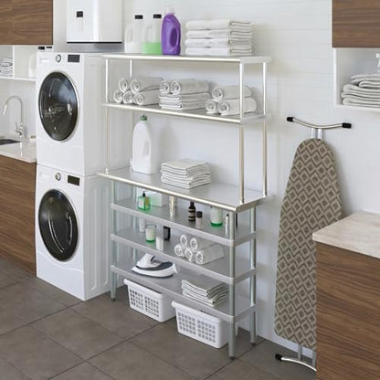 14" x 48" Stainless Steel Work Table with 3 Shelves and 12" Wide Double Tier Overshelf