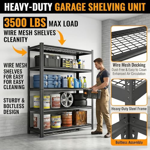 72''H Garage Shelving 3500LBS Capacity Heavy Duty Storage Shelves