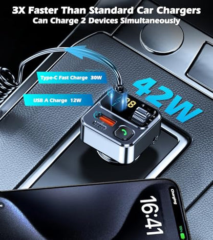 FM Transmitter Bluetooth Car Adapter 42W Fast Charge