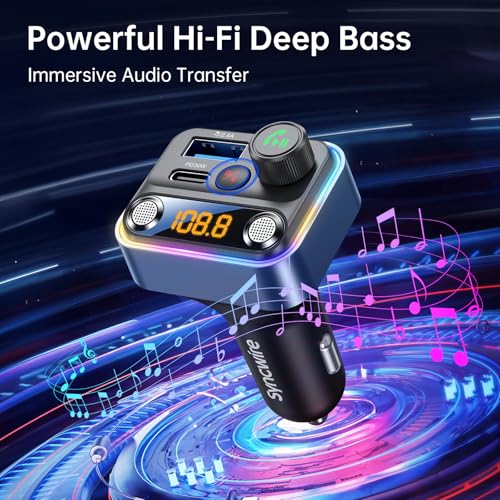 Bluetooth 5.4 FM Transmitter Car Adapter with Light Switch