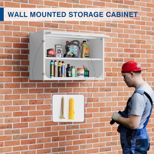 Metal Storage Cabinet White Wall Cabinets with Shelf and Locking Door