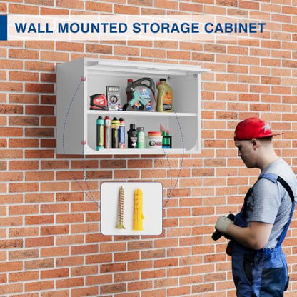 Metal Storage Cabinet White Wall Cabinets with Shelf and Locking Door