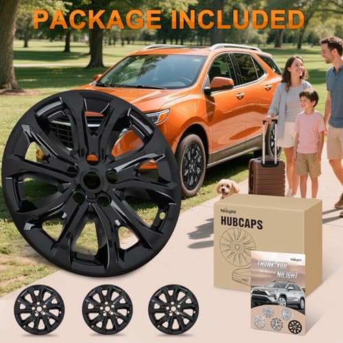 Wheel Cover Hubcaps 17 Inch Compatible with Chevy Chevrolet Equinox 2018 2019 2020 2021 Hub Caps 17 inch Set of 4 Rim Covers Protector Wheel Replacement 84450624 ABS PC 10 Spoke Style Black (4 Count)