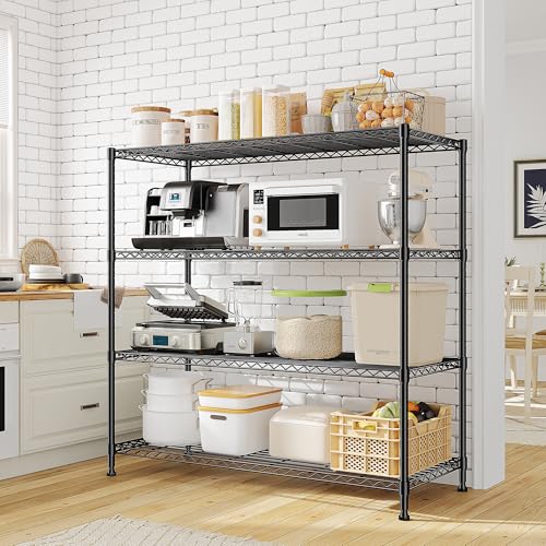2 Set of 45 "W Metal Shelving Unit 4 Tier Storage Shelves Adjustable Wire Shelving Metal Shelf Pantry Shelves Wire Rack Commercial Shelving for Kitchen Pantry Garage 45 "W x 59.4 "Hx 13.5" D Black (2 Count)