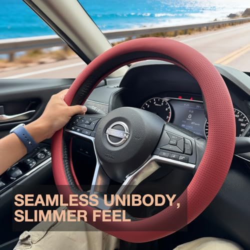 D Shaped Nappa Leather Steering Wheel Cover 14.5
