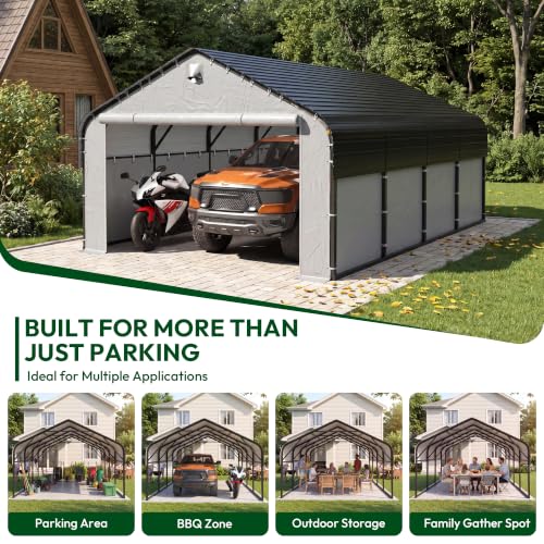 12x20 FT Heavy Duty Metal Carport with Galvanized Roof & Sidewalls