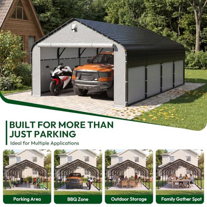 12x20 FT Heavy Duty Metal Carport with Galvanized Roof & Sidewalls