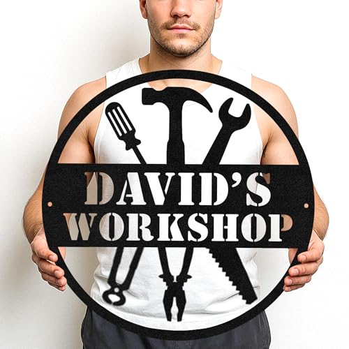 Custom Garage Workshop Metal Sign Personalized Tool Name Wall Art for Car Truck Mechanic Shop Decor Durable Steel Sign for Dad Husband Men’s Auto Workspace or Fence