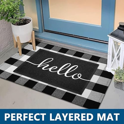 Door Mat 2 Pack Outside Inside Hello Doormat 30"x17.5" Durable Floor Mat Non Slip Mat Ultra Absorb Mud Easy Clean Front Doormat for Garage (2 Count)