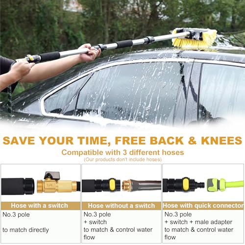 54" Car Wash Brush with Long Handle and 12" Soft Bristle Brush Head