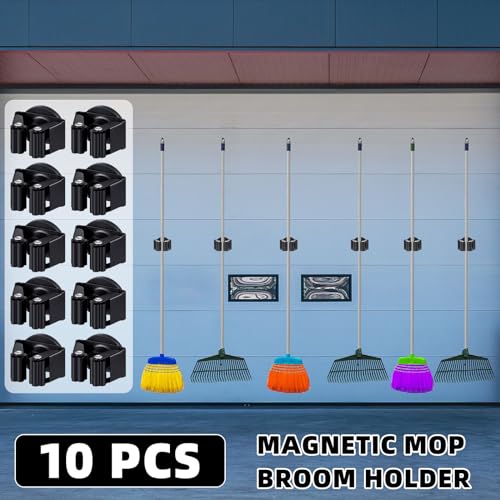 10 Pcs Magnetic Broom Holder Wall Mounted Anti Slip Rack