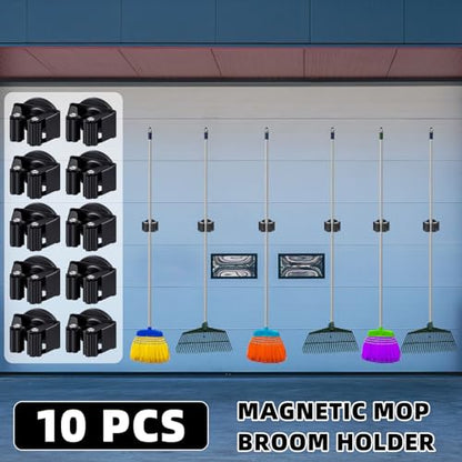 10 Pcs Magnetic Broom Holder Wall Mounted Anti Slip Rack