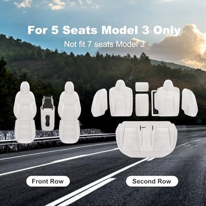 Tesla Model 3 Car Seat Covers Organosilicon Leather Car Interior Seat Airbag Compatible Cushion Cover Full Set Custom Fit 2023 2022 2021 2020 2019 2018 (10 Count)