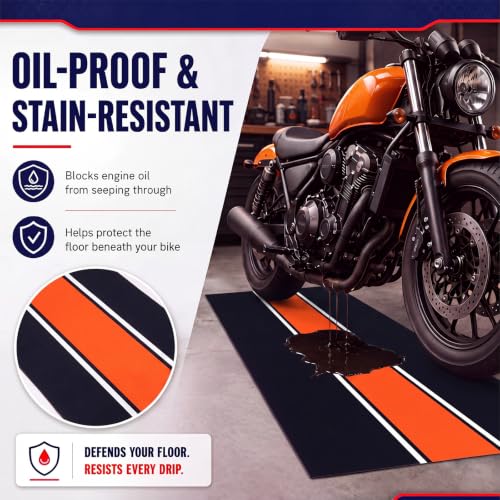 Motorcycle Mat Garage Floor Rug Washable Parking Mats for Garage Floors Non Slip Oil Absorbent Pad Rubber Backing Layer Protects Floor