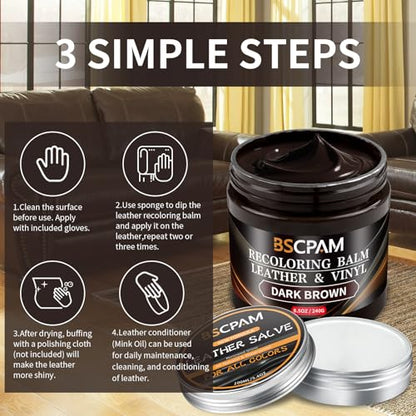 Dark Brown Leather Recoloring Balm with 100ml Mink Oil