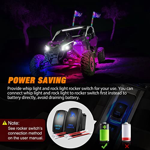 2PCS 3FT RGB LED Whip Light and 4 PCS Rock Lights Combo Kit