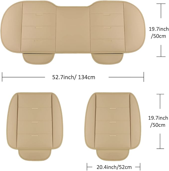 West Llama Bottom Seat Covers, Include 1 Pair Front Seat Protector and 1 Rear Seat Cover, Universal PU Leather Seat Covers for 90% Cars (Beige)