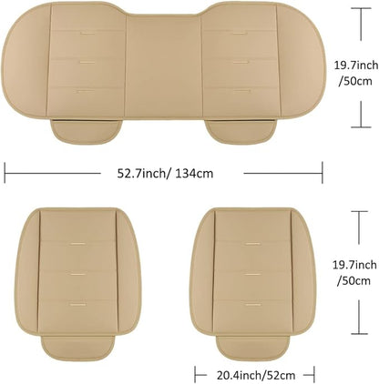 West Llama Bottom Seat Covers, Include 1 Pair Front Seat Protector and 1 Rear Seat Cover, Universal PU Leather Seat Covers for 90% Cars (Beige)