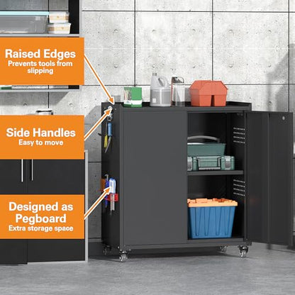 34" Metal Garage Storage Cabinet with Wheels