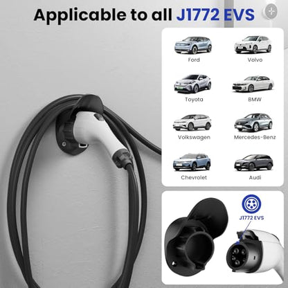 EV Charger Holder Wall Mount for SAE J1772 Electric Car Plug Nozzle Holster Dock and EV Cable Holder