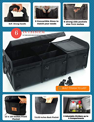 Convertible Large 3 Compartment SUV Trunk Organizer with Cover
