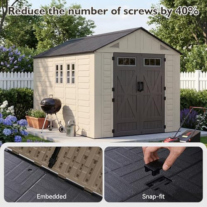 8x12 Ft Outdoor Storage Shed with Lighe & Floor