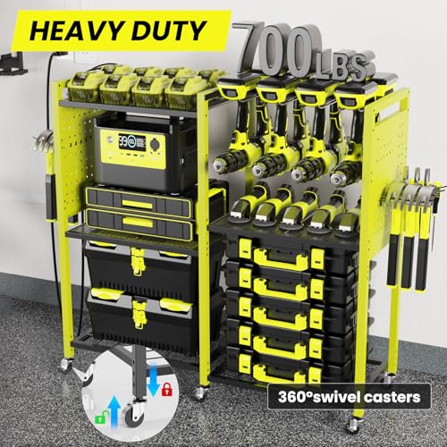 Heavy Duty Power Tools Organizer Cart with Charging Power Strip
