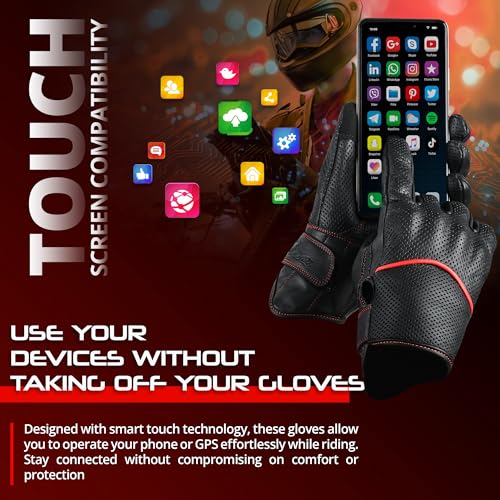 Motorcycle Gloves Men's Leather Motorbike Gloves Touchscreen Function