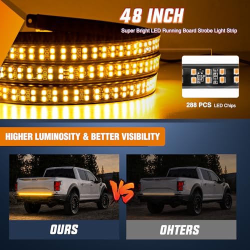 48 Inch 288 LED Tailgate Strobe Light Strip Amber