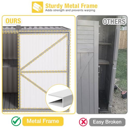 Outdoor Storage Cabinet Trash Can Storage Shed Upgraded with Metal Frame for Garbage Can