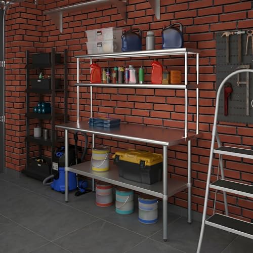 Stainless Steel Work Table Double Tier Overshelf