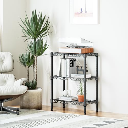 750 lbs 3 Tier Shelf Metal Storage Shelves Wire Rack Closet Organizers with PP Board for Garage Kitchen Bathroom Laundry Black 11.8" D x 21.7" W x 28.6" H (3 Count)