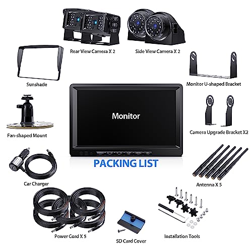 4 Wireless Backup Camera System HD 1080P 9" DVR Quad Split Monitor
