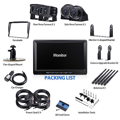 4 Wireless Backup Camera System HD 1080P 9" DVR Quad Split Monitor