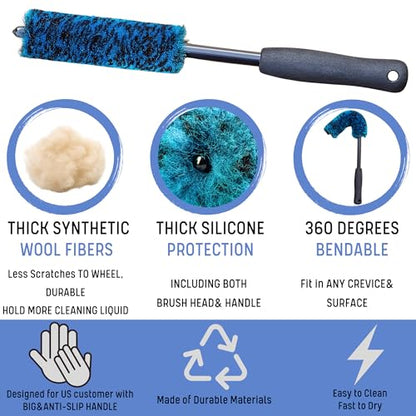 Professional 4 Pack Long Handle Wheel Brush Kit for Cleaning Wheel and Tire