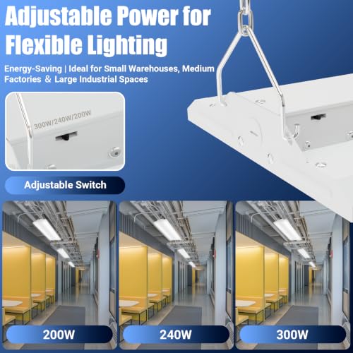 4-Pack 300W/240W/200W LED Linear Shop Lights, 0-10V Dimmable 5000K