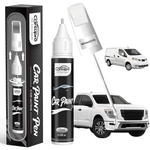 White(Q10) for Nissan Touch Up Paint Pen, 2 in 1 Car Scratch Remover with Pen Tip and Brush, Precise Color Match for Car Paint Scratch Repair, Quickly and Easily Fix Chips and Nicks